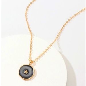 New! Black Enamel Inlaid Star Necklace